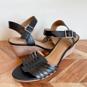 NEW Susina Terra Wedge Sandals Black Leather